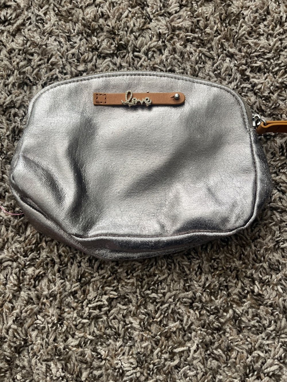 Silver 'Love' Wristlet Cosmetic Pouch